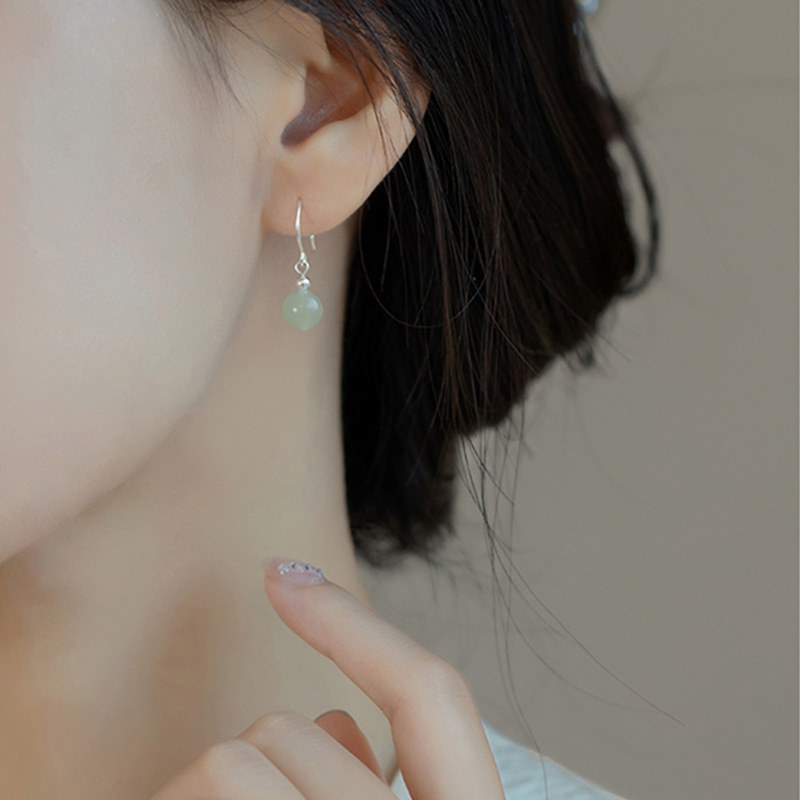 古风S999足银和田玉红玛瑙耳环