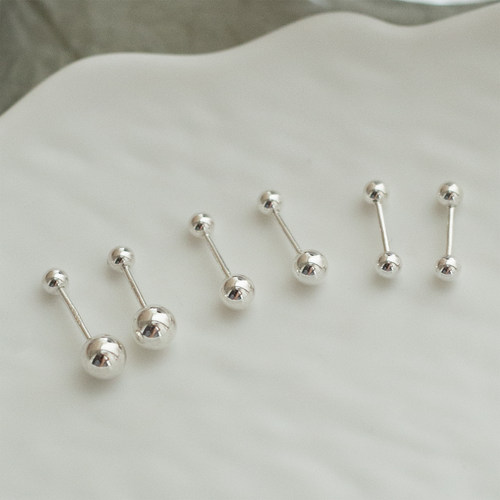 通体S999足银纯银螺丝拧扣耳钉