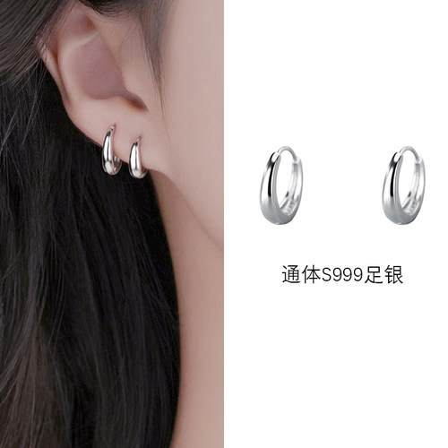 通体S999足银纯银光面耳扣