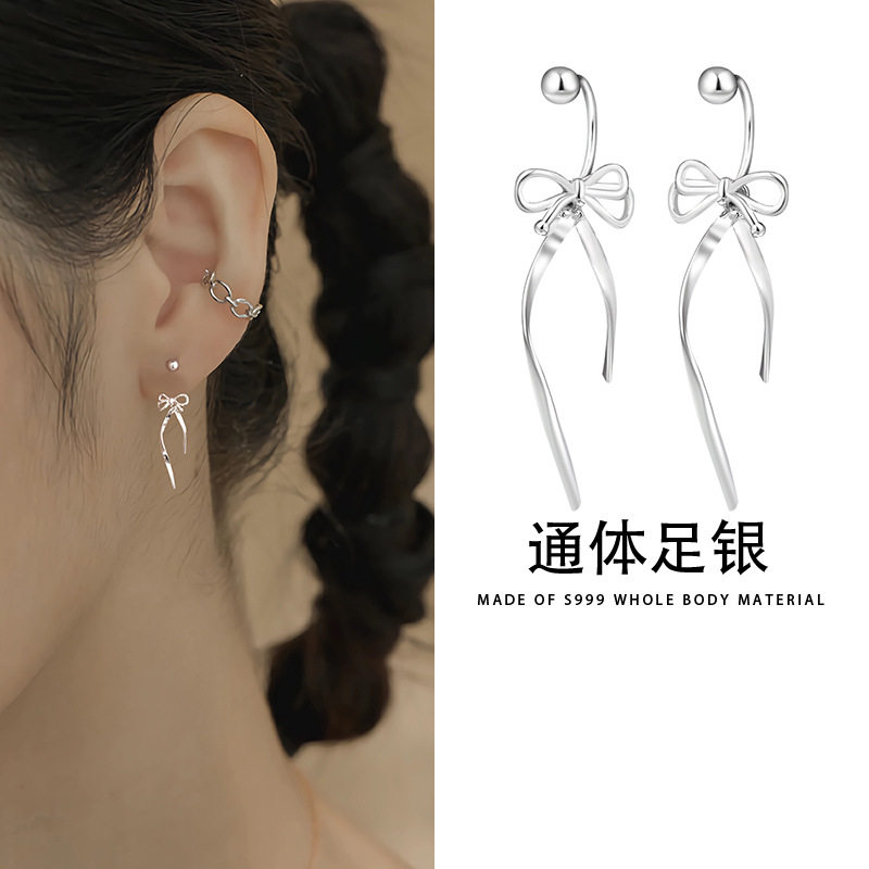 通体S999足银纯银蝴蝶结流苏耳环耳饰耳坠女款设计感小众养耳洞潮,饰品/流行首饰/时尚饰品新,银饰耳饰,淘宝优惠券,粉丝福利购,淘宝优惠卷