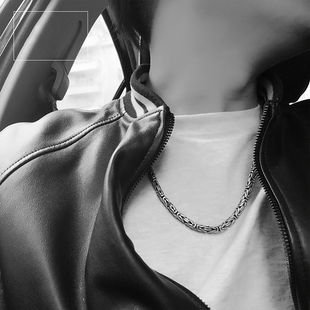 时尚 潮高级感设计INS风嘻哈 个性 通体S925纯银复古平安纹项链男士