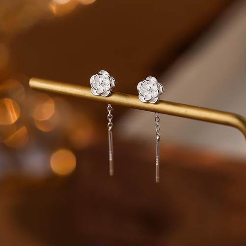 山茶花短款S999足银小众设计耳链