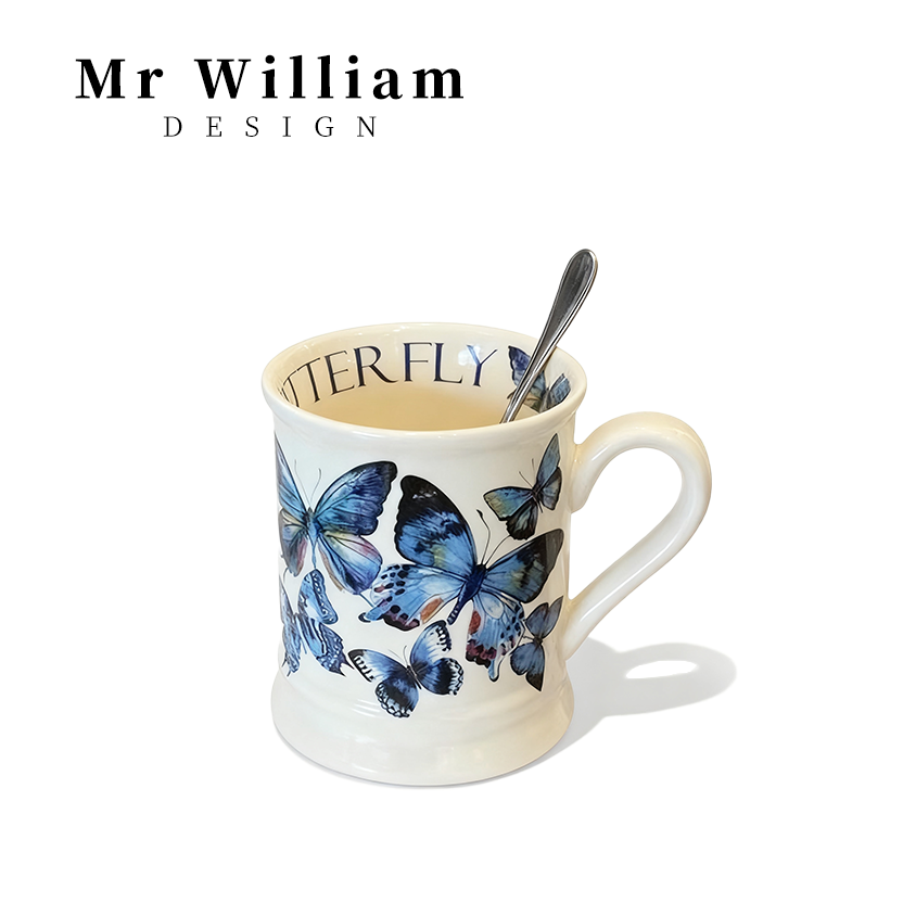 MR William 法式复古陶瓷蝴蝶杯ins田园喝水杯子咖啡杯早餐杯