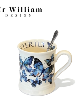MR William 法式复古陶瓷蝴蝶杯ins田园喝水杯子咖啡杯早餐杯