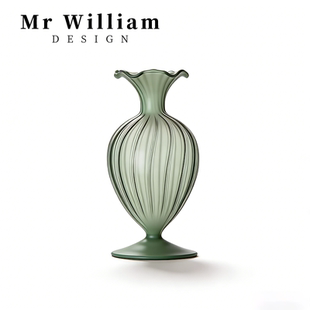 复古简约玻璃花瓶条纹装 法式 饰家居摆件客厅玄关 William