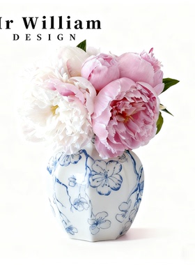 MR William 新中式中古青花瓷花瓶插花器复古礼品家居装饰摆件