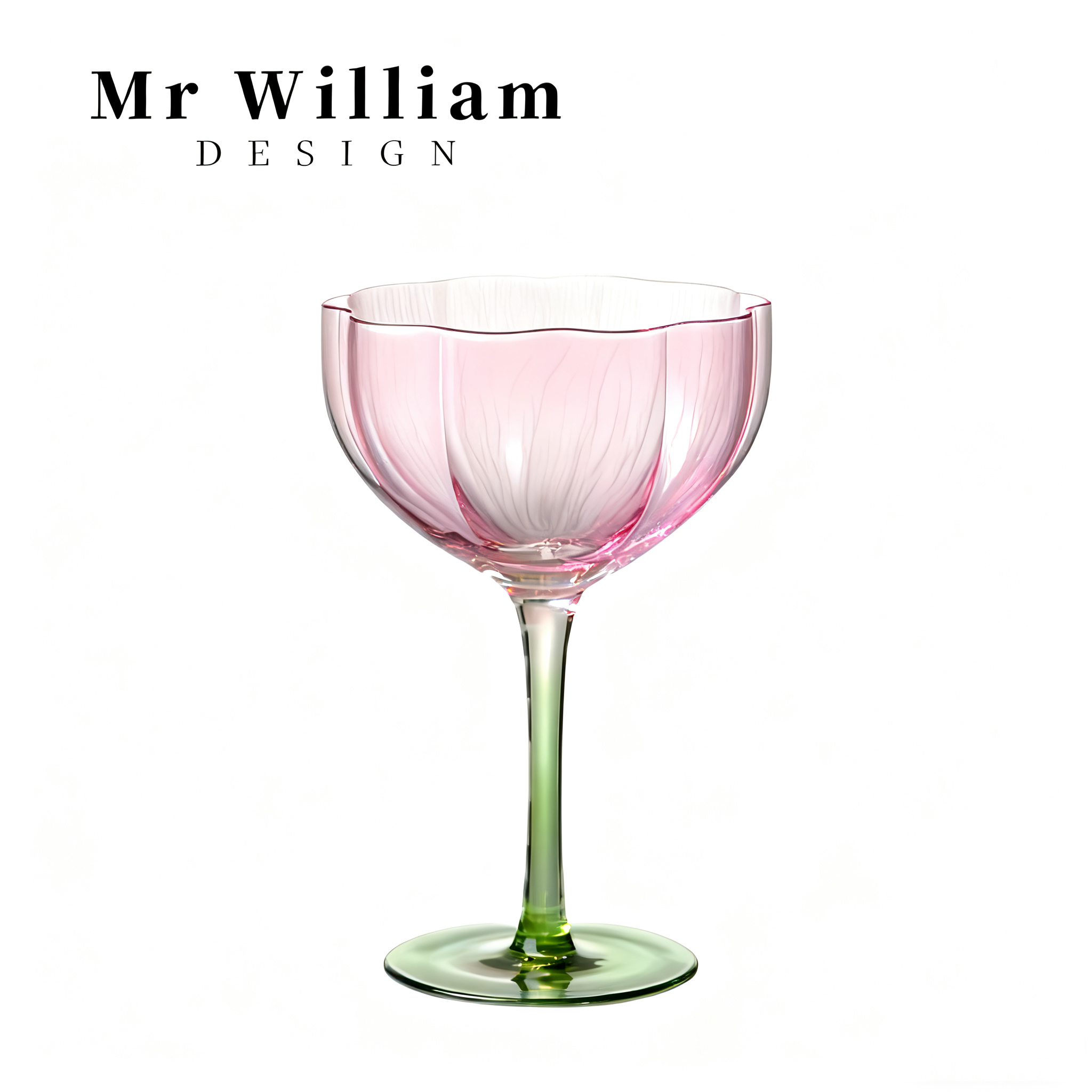 MR William 北欧复古设计水晶玻璃红酒杯高级高脚杯粉色花瓣