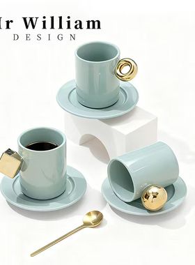 MR William 北欧轻奢创意立体描金陶瓷杯碟下午茶拿铁咖啡牛奶杯