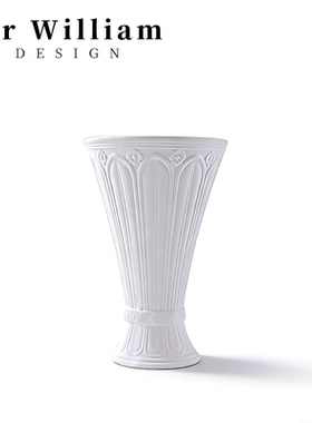 MR William 欧式素烧陶瓷花瓶白色雕刻纹理装饰摆件插花器家居