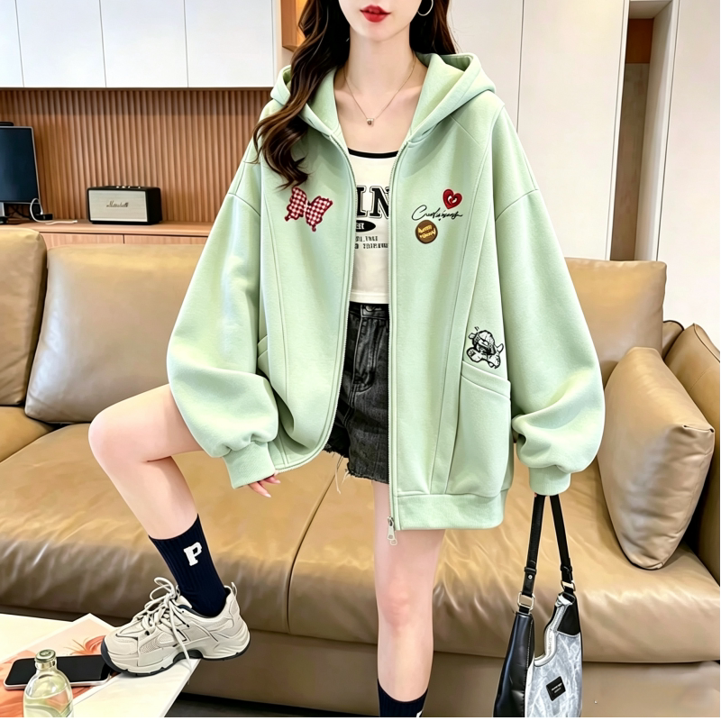 少女休闲连帽开衫卫衣秋季新款初高中学生潮流时尚宽松学院风外套