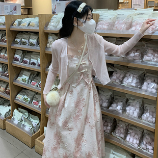 高中生甜美吊带裙夏季套装裙小个子初中学生少女小清新国风连衣裙