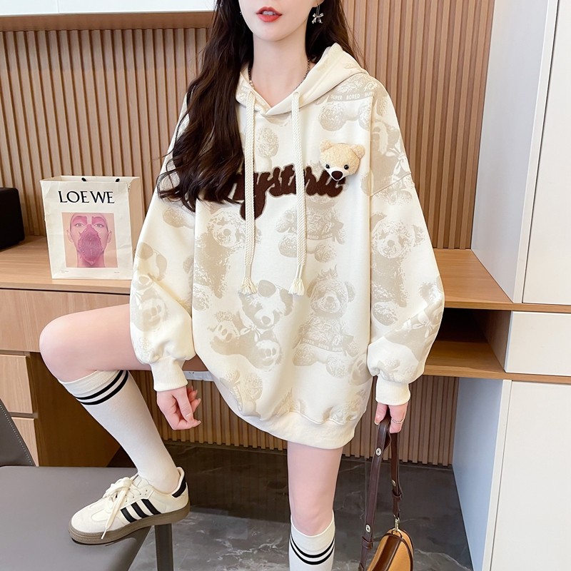 初中女生运动时尚长袖卫衣潮流宽松高中学生秋季纯棉连帽上衣外套