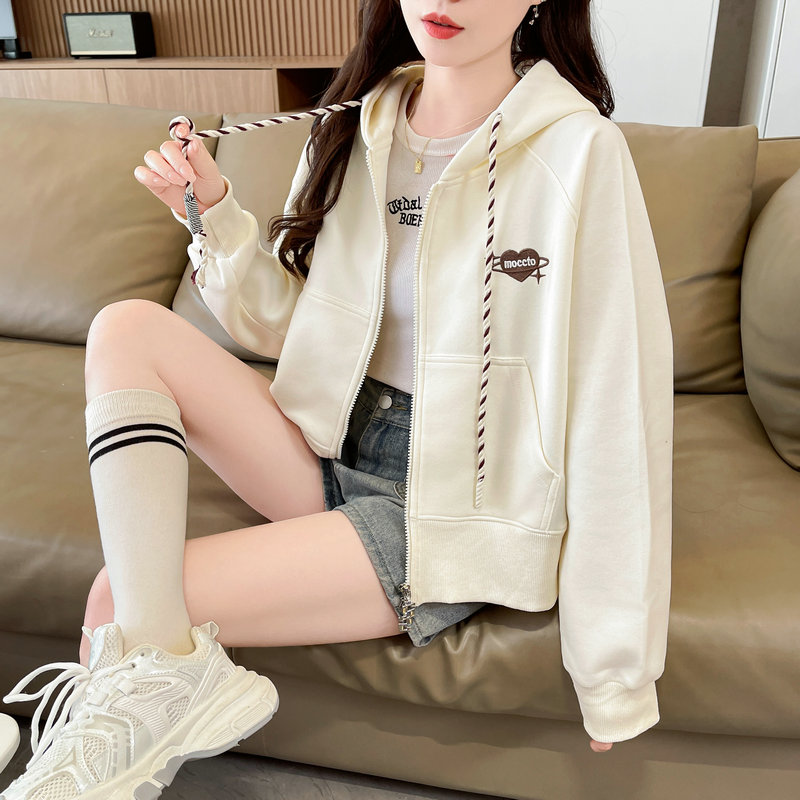 初中生休闲短款拉链卫衣女春秋小个子高中学生宽松连帽开衫外套潮