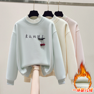 初中生甜美加绒加厚卫衣女宽松百搭高中学生冬季洋气圆领卫衣外套