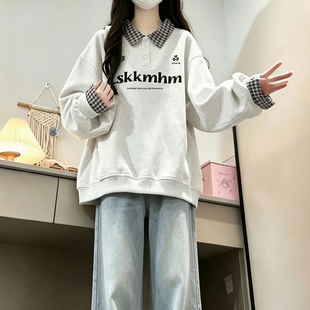 秋季新款学院风休闲卫衣女潮流时尚初高中大学生宽松百搭翻领卫衣