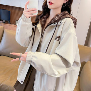 秋冬新款假两件棉衣外套女初高中大学生宽松潮流美式夹棉连帽夹克