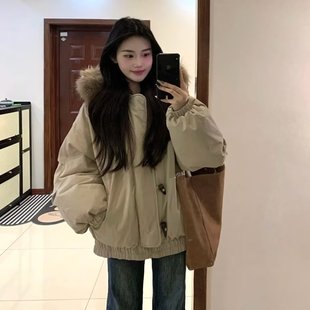 毛领连帽羽绒棉服外套女冬季保暖棉衣初高中学生潮流时尚工装棉袄