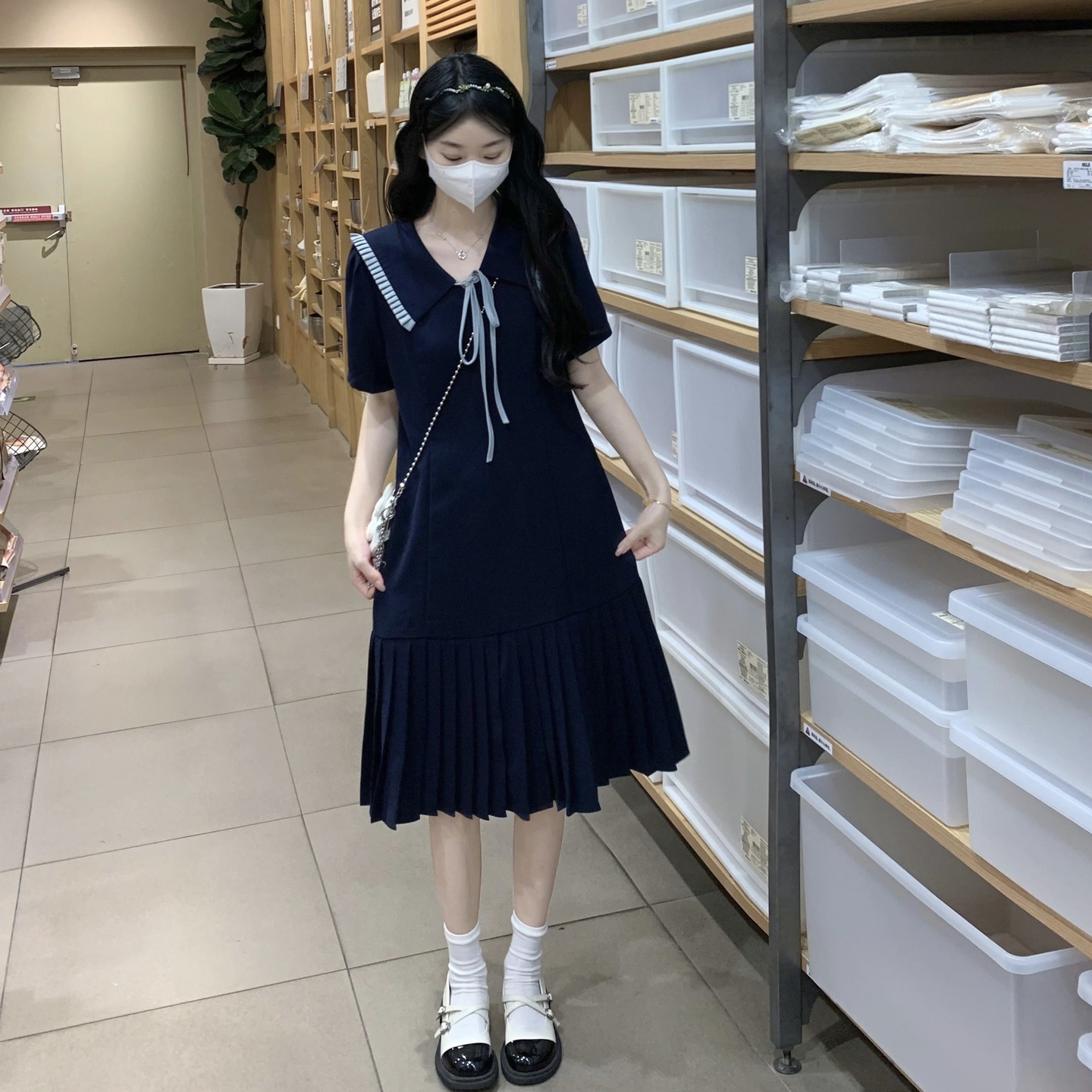 学院风A字裙休闲气质少女过膝裙