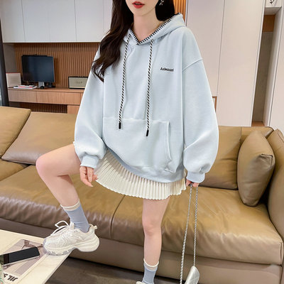 洋气百搭宽松学院风少女连帽上衣