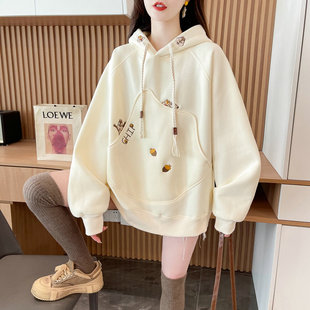 少女大童洋气可爱冬装卫衣宽松时尚初高中学生加绒加厚连帽衫外套