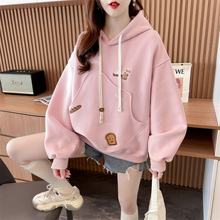 初中女生甜美可爱春装卫衣宽松时尚高中学生洋气百搭连帽衫上衣服