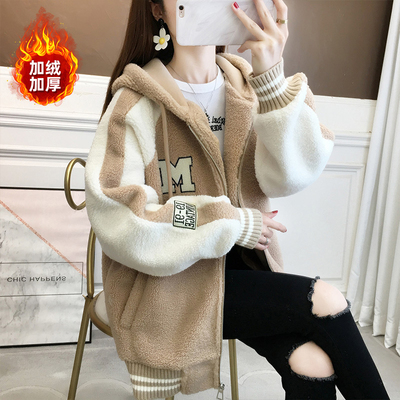 潮流学院风宽松加绒加厚卫衣外套