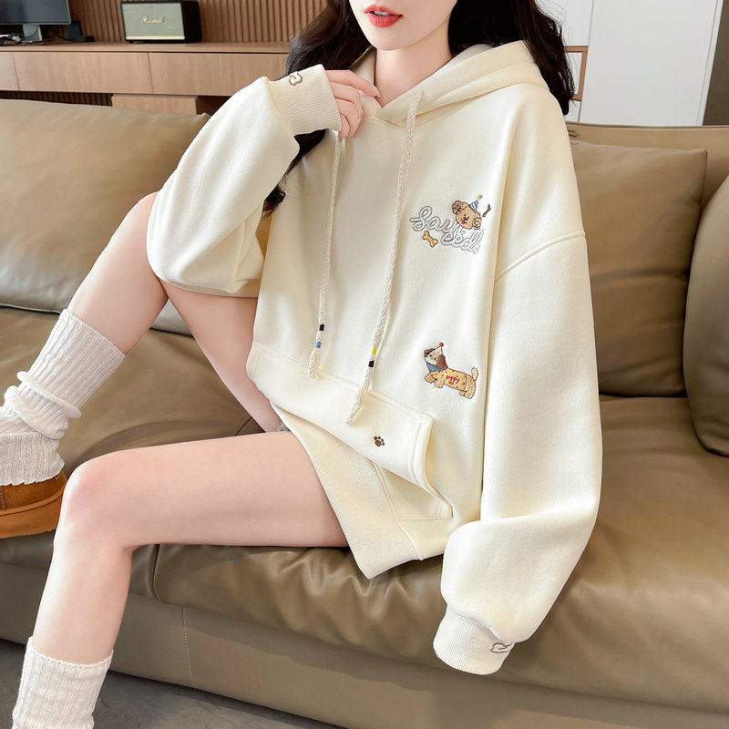 韩版百搭加绒加厚宽松休闲风卫衣