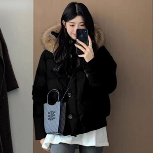 高中生时尚毛领羽绒棉服冬季短款小个子初中学生加厚面包服外套女