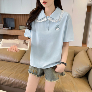 休闲棉质短袖T恤女夏新款潮流ins时尚初高中学生清新减龄翻领上衣