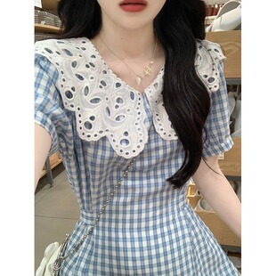 初中女生甜美气质连衣裙夏娃娃领长裙子高中学生法式温柔风中长裙