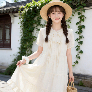 复古新中式温柔风连衣裙夏季漂亮裙子初高中学生甜美学院风中长裙