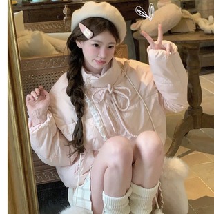甜美减龄短款粉色羽绒棉服冬季棉衣初高中学生小个子面包服外套女