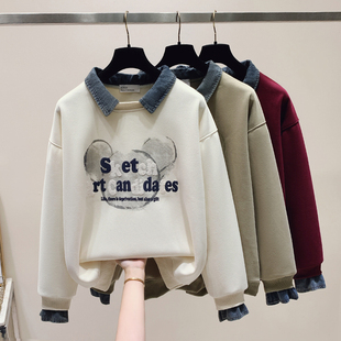 高中女生潮流假两件翻领卫衣秋2026新款初中学生宽松时尚上衣外套