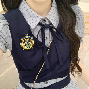 学院风裙子初中学生甜美假两件中长裙 高中女生英伦气质连衣裙夏季