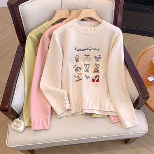 初中生可爱卡通毛衣14宽松15时尚少女16岁高中学生秋冬休闲针织衫