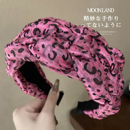 复古个性豹纹编织宽边发箍女日常