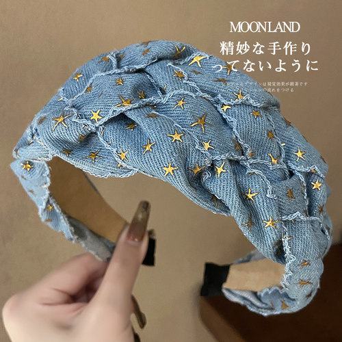复古牛仔亮片编织发箍女款高级感