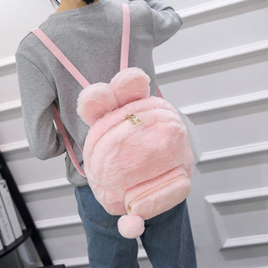 日韩热卖毛绒兔子耳朵学生双肩背包超萌可爱软妹原宿粉色淑女书包