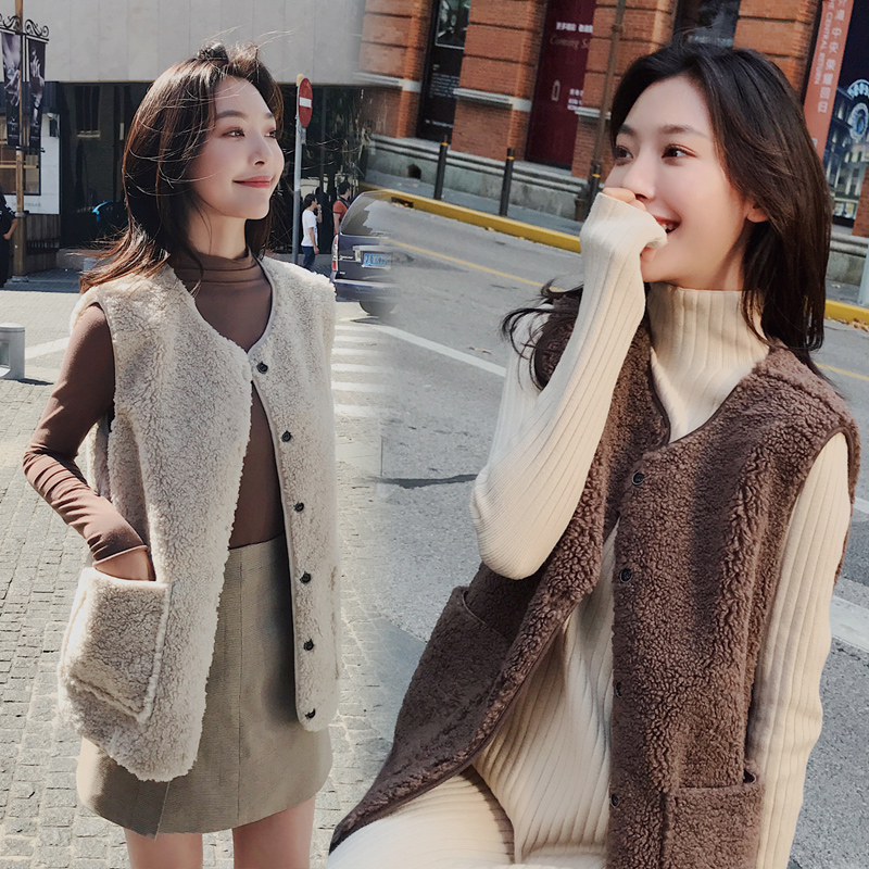 Lambskin proof vest for women short style fall / winter 2020 new Korean one-piece vest coat