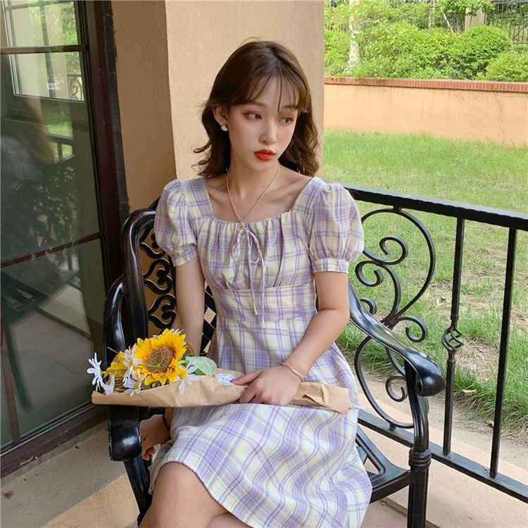 New Hong Kong Style Plaid sweet sister dress in spring and summer