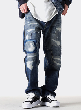 潮物Woo FDMTL MT125 Pants 25SS 拼接直筒贴布复古修身牛仔长裤