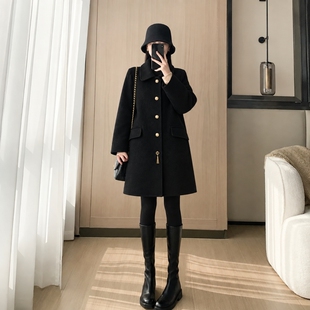 大衣女双面羊绒高级感黑色小个子修身2026秋冬中长款毛呢外套洋气