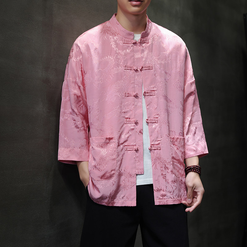 T919* 风中袖立领衬衫龙凤纹复古唐装汉服新中式男装 *P68图片