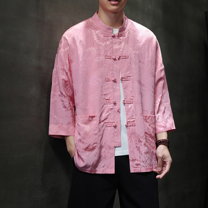 T919* 风中袖立领衬衫龙凤纹复古唐装汉服新中式男装 *P68图片