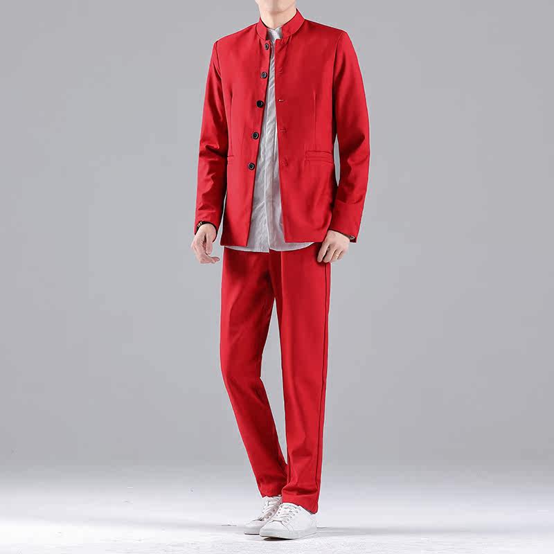 W205*男士立领修身纯色免烫多色表演服中山装两件套西服*P85，男装西服，星座1516（原B303）