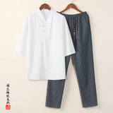 91058*风暗纹提花中袖古风复古T恤男士禅服套装居仕服*P105，男装T恤，星座1516（原B303）