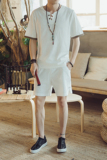 DY12*2021夏季男士棉麻短袖T恤套装大短裤两件套装男墨绿*，男装T恤，星座1516（原B303）