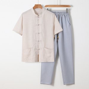 81678 * 风中老年男装夏汉服唐装居士服短袖衬衫套装 *P70图片
