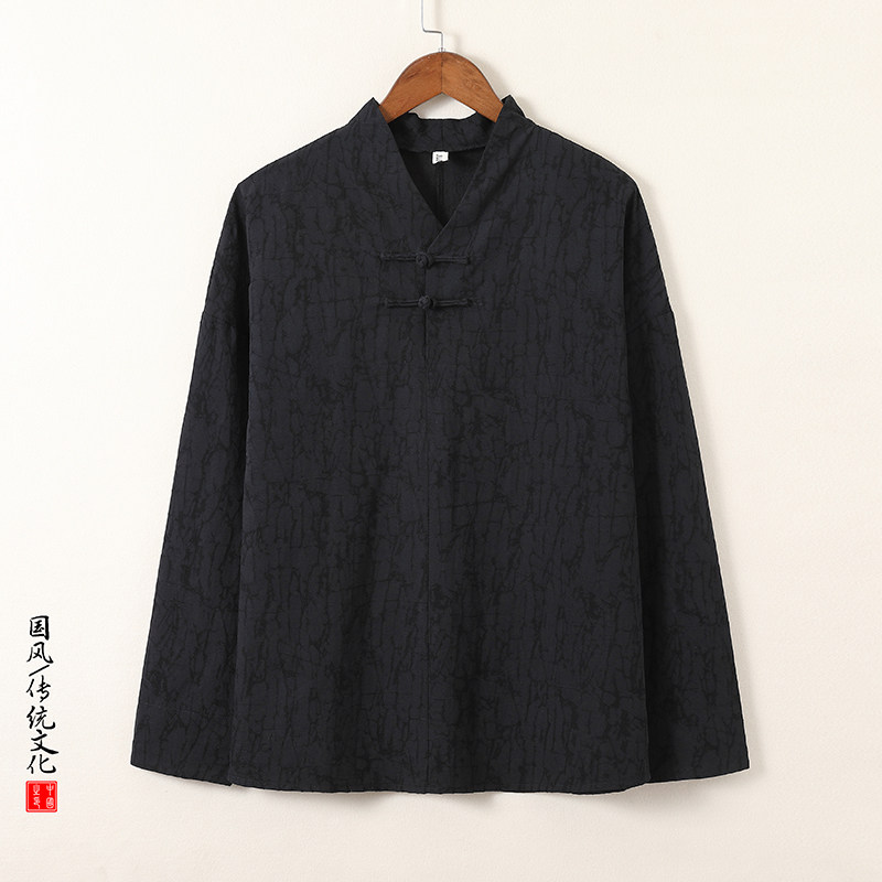 T920*风男士提花古风复古秋季宽松纯棉长袖T恤禅服*P60,男装T恤,星座1516（原B303）