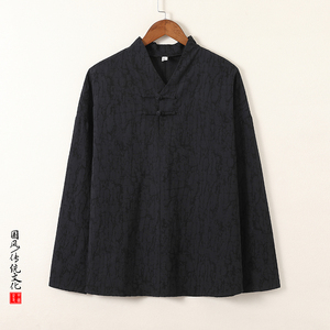 T920* 风男士提花古风复古秋季宽松纯棉长袖T恤禅服 *P60图片
